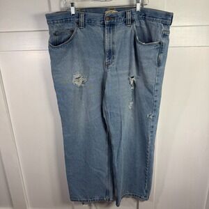 Blue Mountain Jeans Distressed Light Wash Denim Relaxed Fit Waist 42 Inseam 30